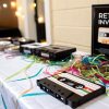 80s birthday party decor with casette apes and streamers