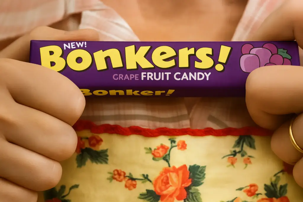 bonkers grape fruit chew candy from an 80s commercial