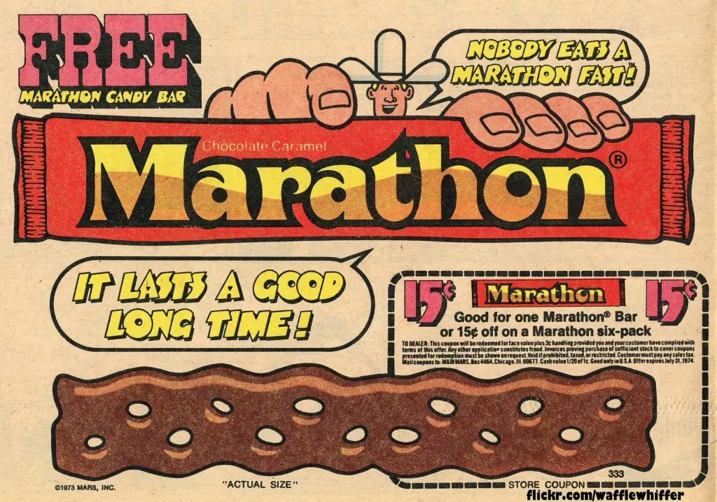 original vintage marathon candy bar newspaper ad