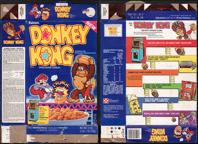 vintage 80s donkey kong cereal box