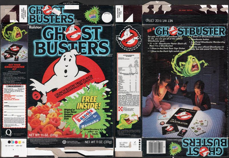 vintage 1980s ghostbusters cereal box with free bazooka gum inside