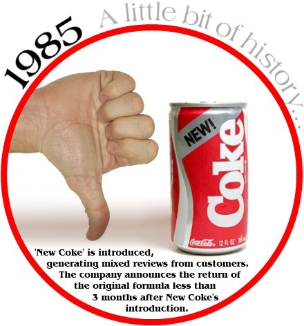 Thumbs down with the new coke flavor in history from 1985