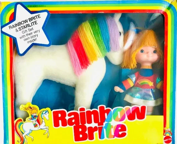 a vintage 80s rainbow brite doll with Starlite horse