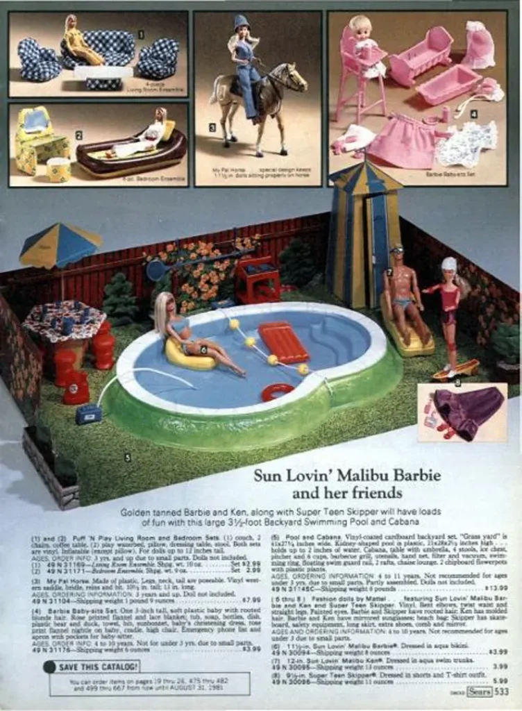 sears wish book 1980 with barbie dolls and Malibu Barbie and her friends