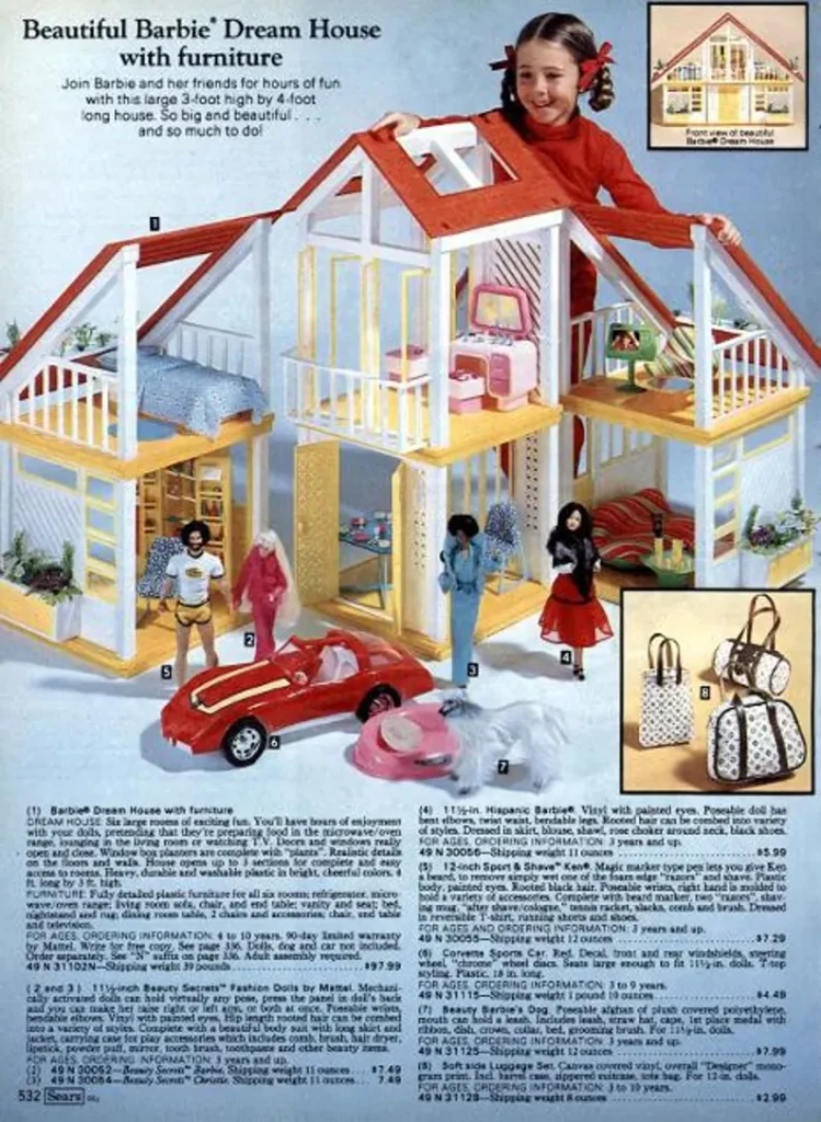 Sears wish book Beautiful Barbie dream house with furniture page from the 80s