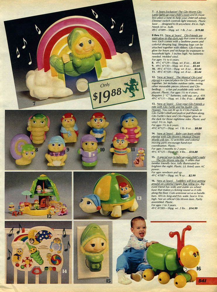 an original vintage ad from a Sears Wish Book Christmas edition for a Gloworm and Gloworm with friends