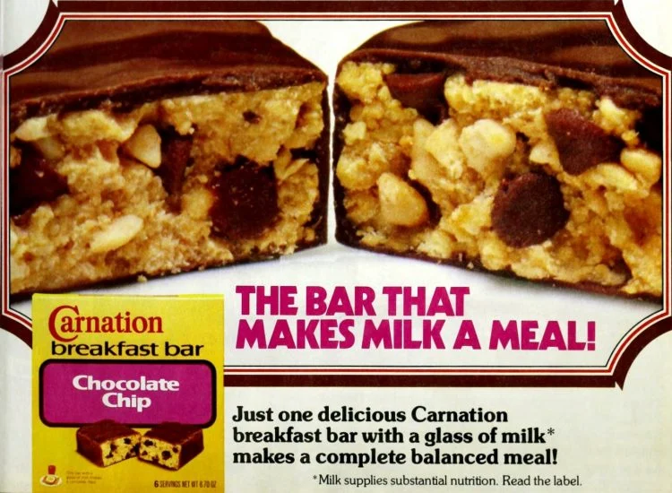 vintage 80s advertisement for carnation breakfast bars