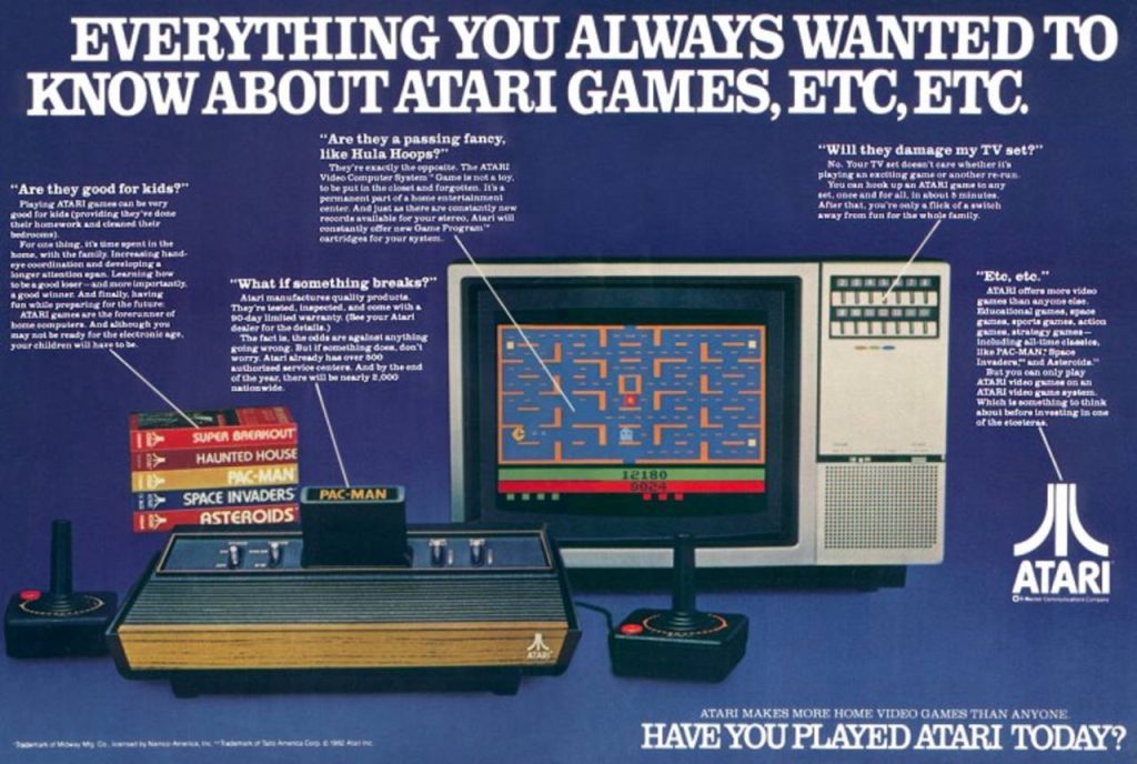a 1980s vintage Atari advertisment with vintage tv ad promo retro