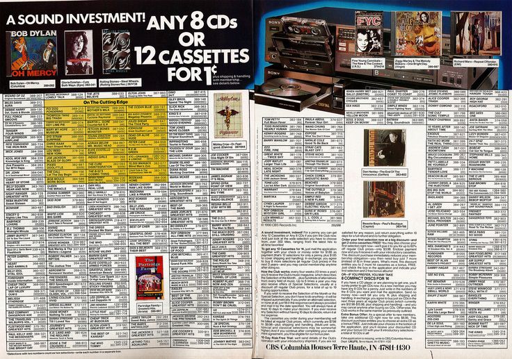 Columbia House 8 cds or 12 cassettes for 1 penny from the 80s