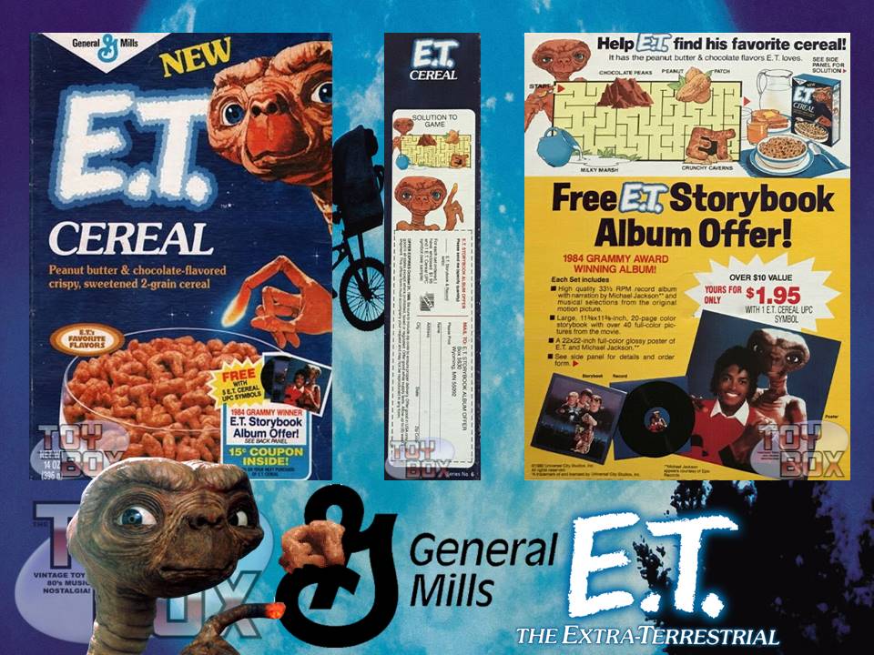 a 1980s graphic of an E.T. Cereal promotion
