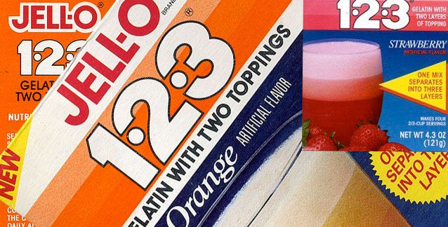 1980s jello 123 dessert mix orange and strawberry flavors