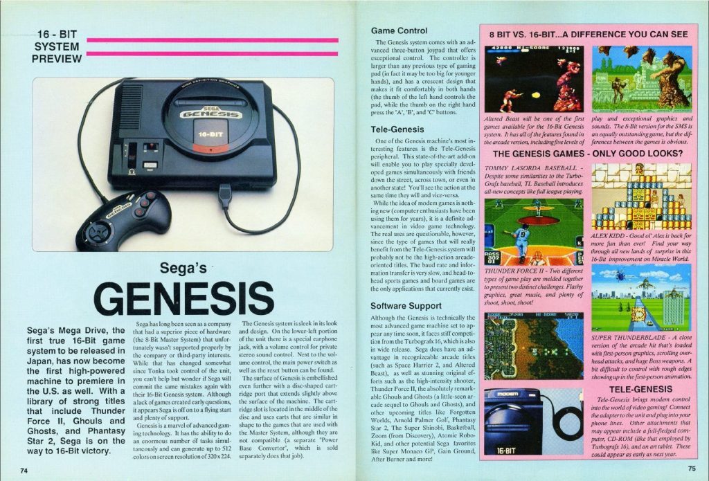 Game magazine insert article about sega genesis ame system