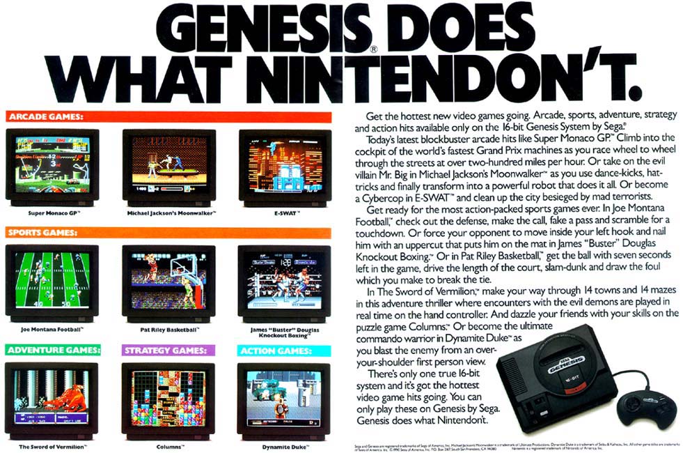 sega genesis ad versus nintendont ad from the 80s
