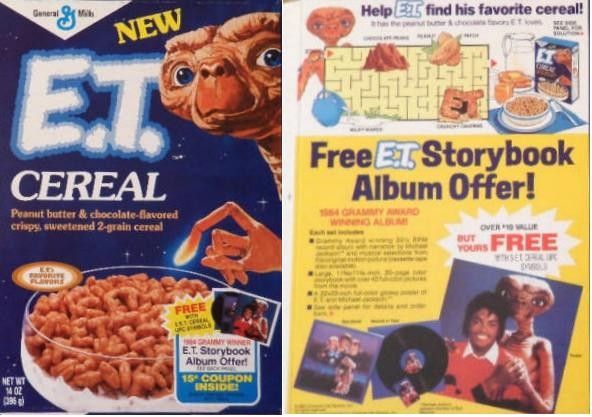 vintage 1980s et cereal box with michael jackson