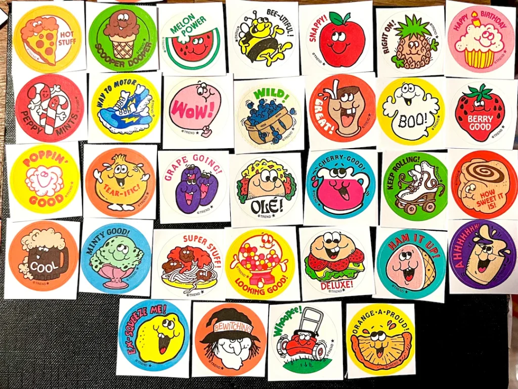 a variety of single scratch and sniff stickers straight from the 80s