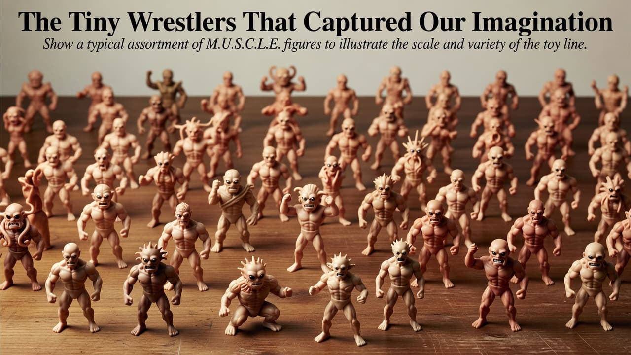 A collection of small unpainted alien wrestling toys standing on a wooden surface.