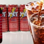 collage image of jolt cola in cans and bottles and poured in glasses