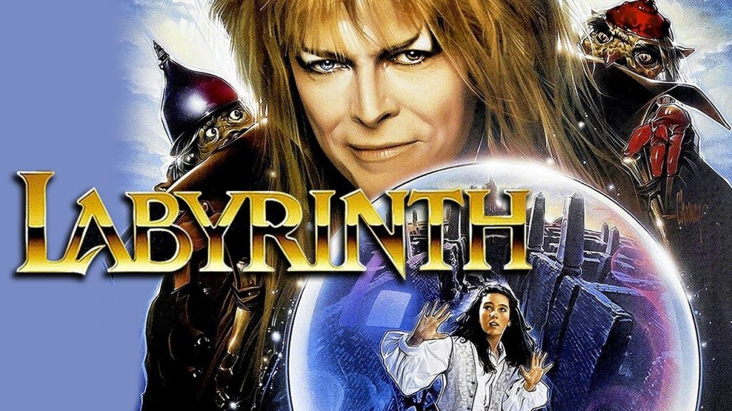 Labyrinth David Bowie movie poster with Sarah in a glass ball